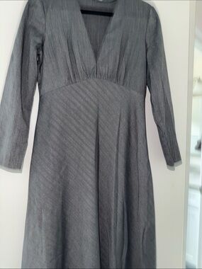 Zara Charcoal V-Neck Long Sleeve Midi Dress